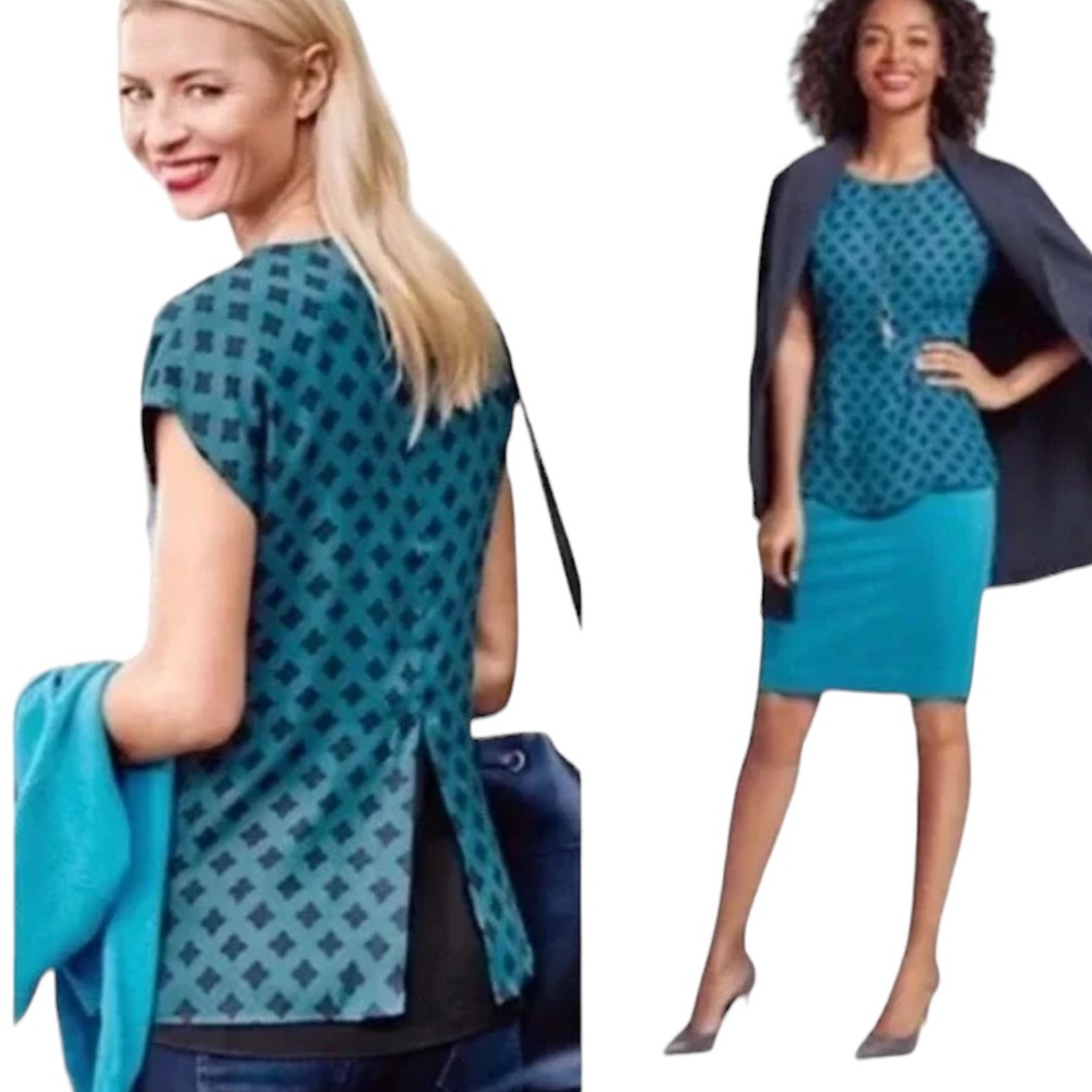 Women’s Cabi #3274 Teal Blue Foulard Cap Sleeve Blouse/Top-Size Small Like New